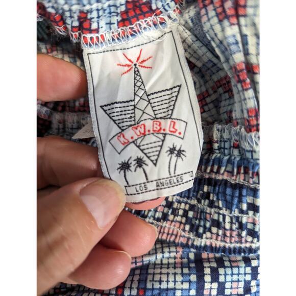 Vintage 80's KWBL Los Angeles Maxi Skirt Tiered Full Pixelated Folk Art Print M - Picture 4 of 8